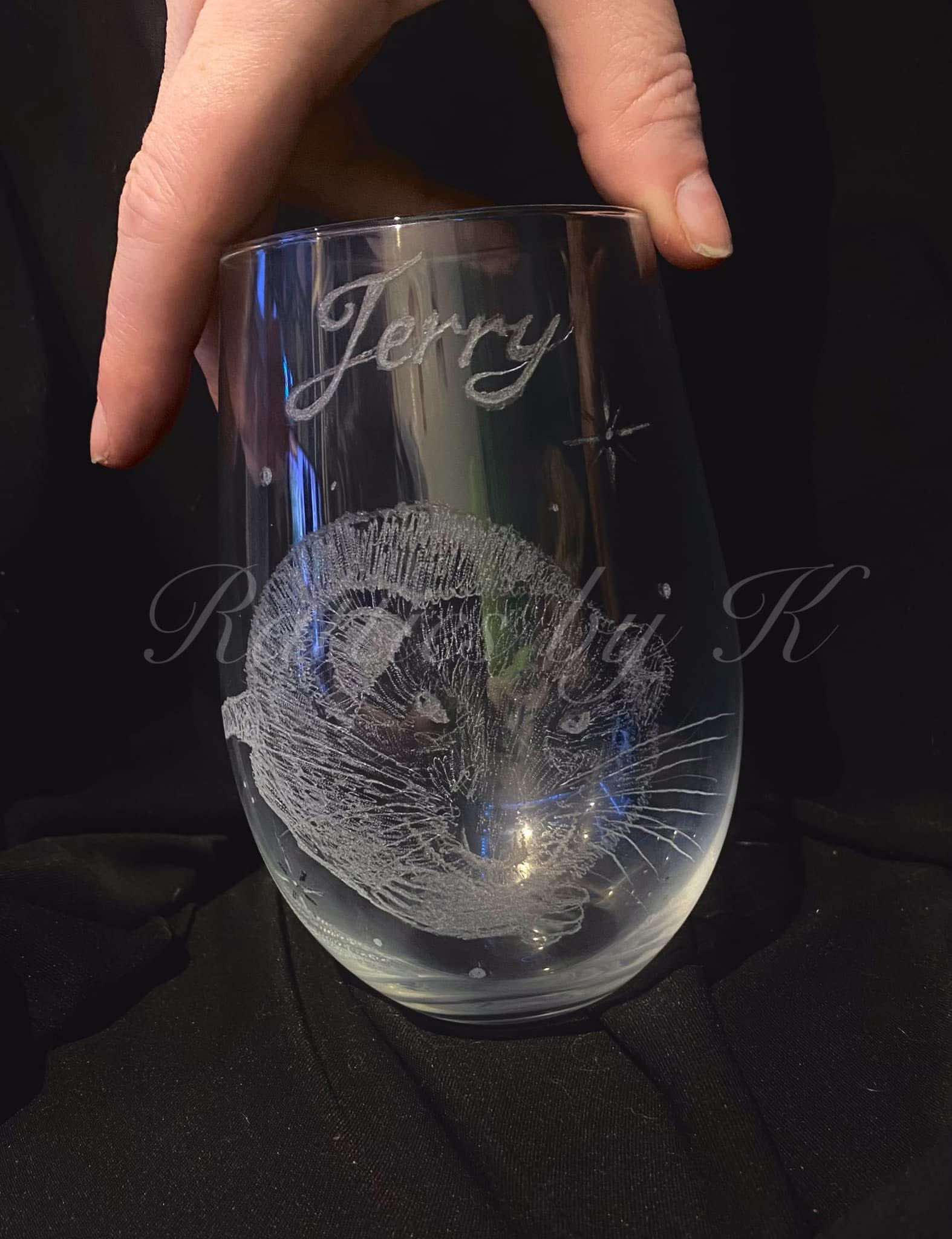 engraved rat glass